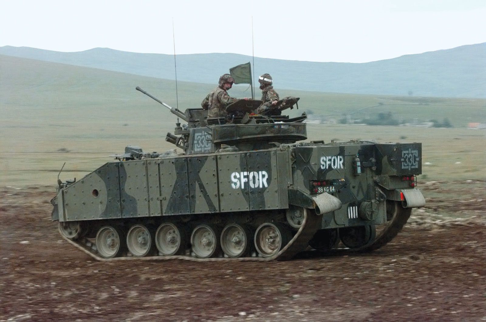 A British Warrior mechanized combat vehicle serving in NATO's Stabilization Force in Bosnia and Herzegovina, 1997.