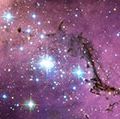 Large Magellanic Cloud (LMC) new star formation. Satellite galaxy of the Milky Way. This galaxy is scattered with glowing nebulae, the most noticeable sign that new stars are being born.
